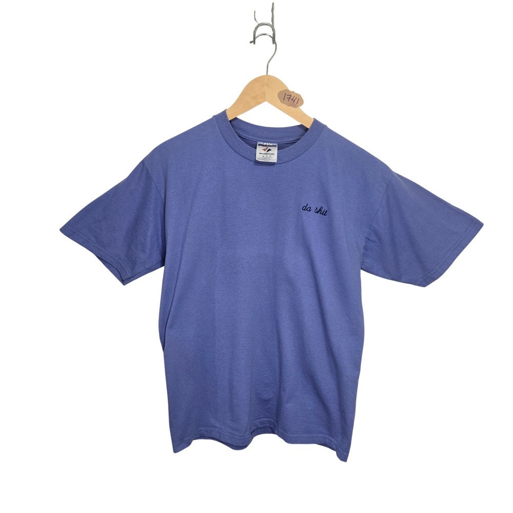 Vintage 90s Jerzees Heavyweight Blend T-Shirt Blue Embroidered Da Shit Medium